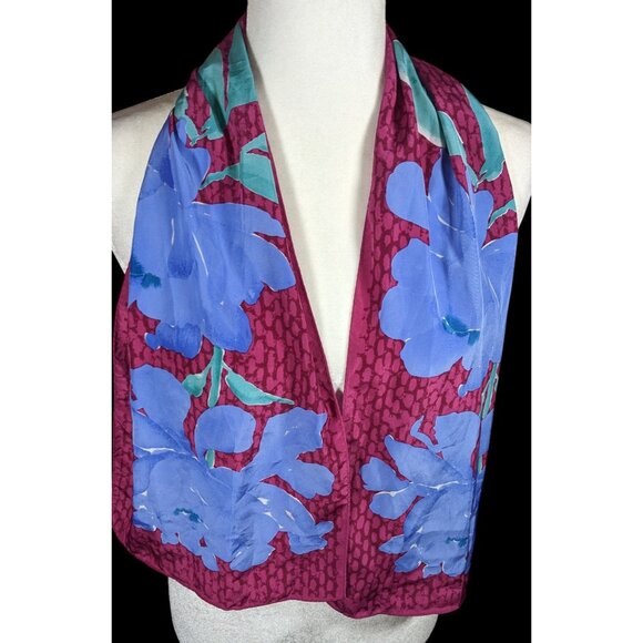 Vintage 70s Veresa By Vera Magenta And Periwinkle Floral Scarf - Picture 3 of 6